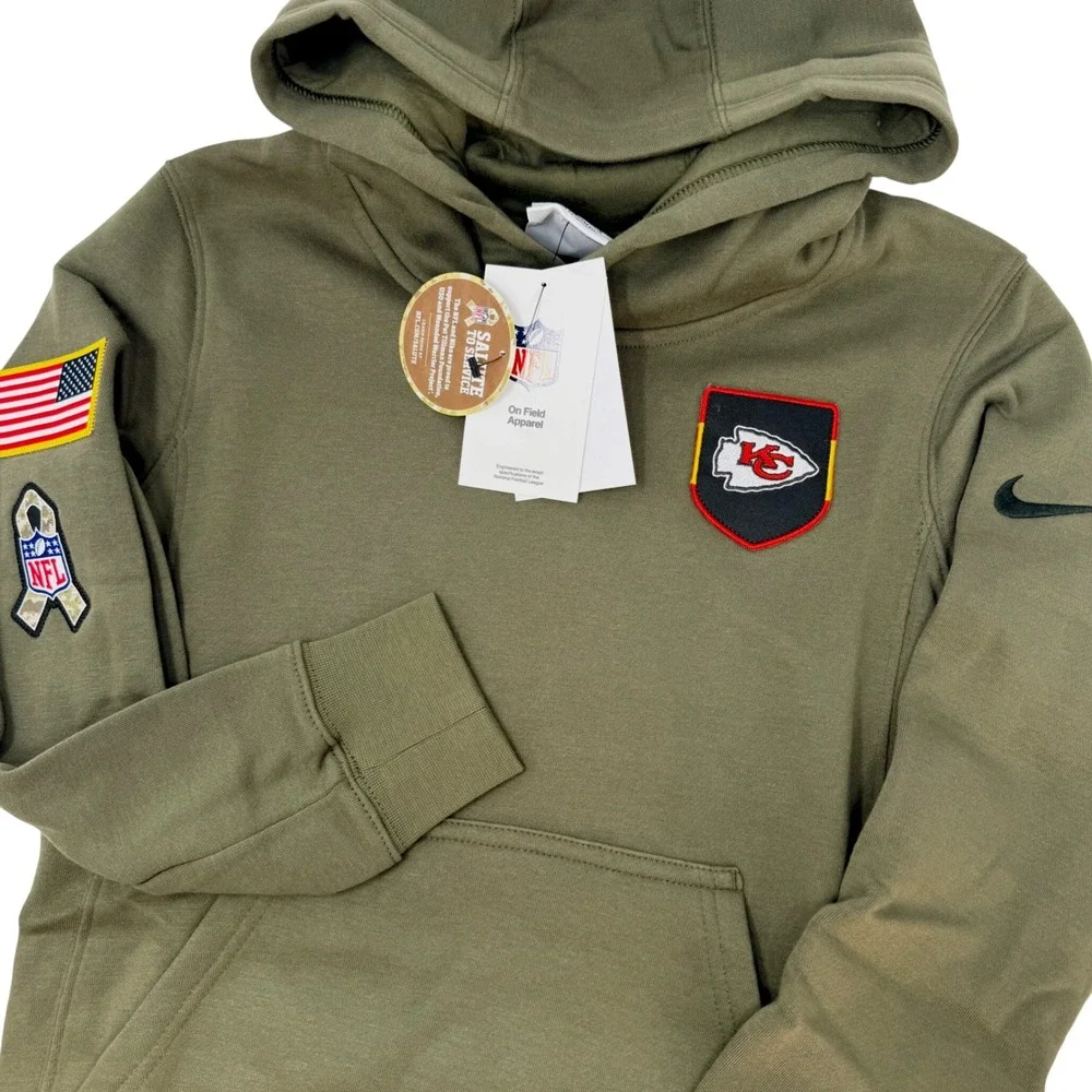 Nike Kansas City Chiefs Salute to Service Hoodie Olive Green Youth Small 8 NEW